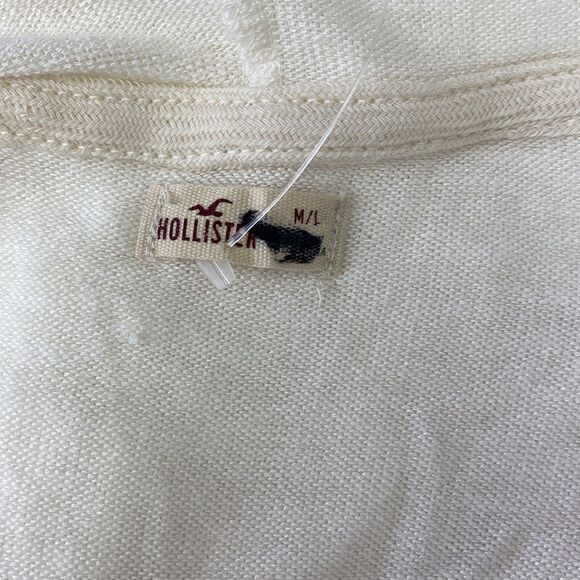 Hollister Ivory Ribbed Long Sleeve Knit Hoody Top M/L - Picture 5 of 6